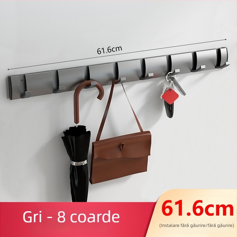 Umeraș ascuns pentru ușă, hol/dressing — montat pe perete, pentru paltoane și pălării, fără găuri — Space Aluminum, 444 g, Nano șlifuire, Light Luxury, Certificare EU CE