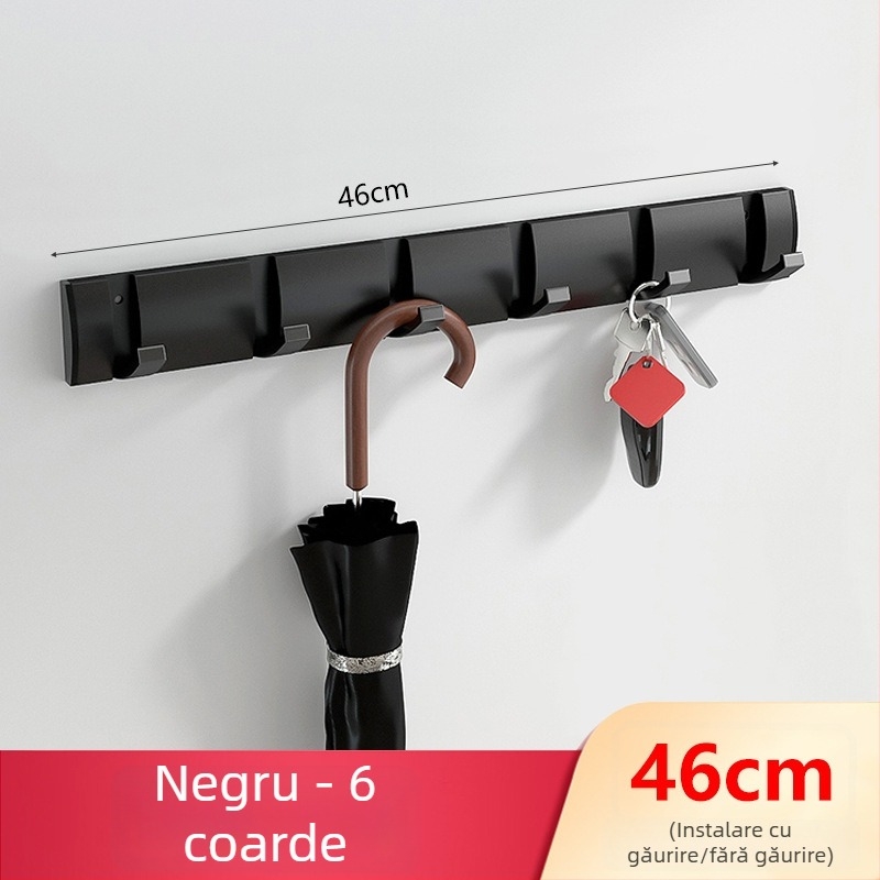 Umeraș ascuns pentru ușă, hol/dressing — montat pe perete, pentru paltoane și pălării, fără găuri — Space Aluminum, 444 g, Nano șlifuire, Light Luxury, Certificare EU CE