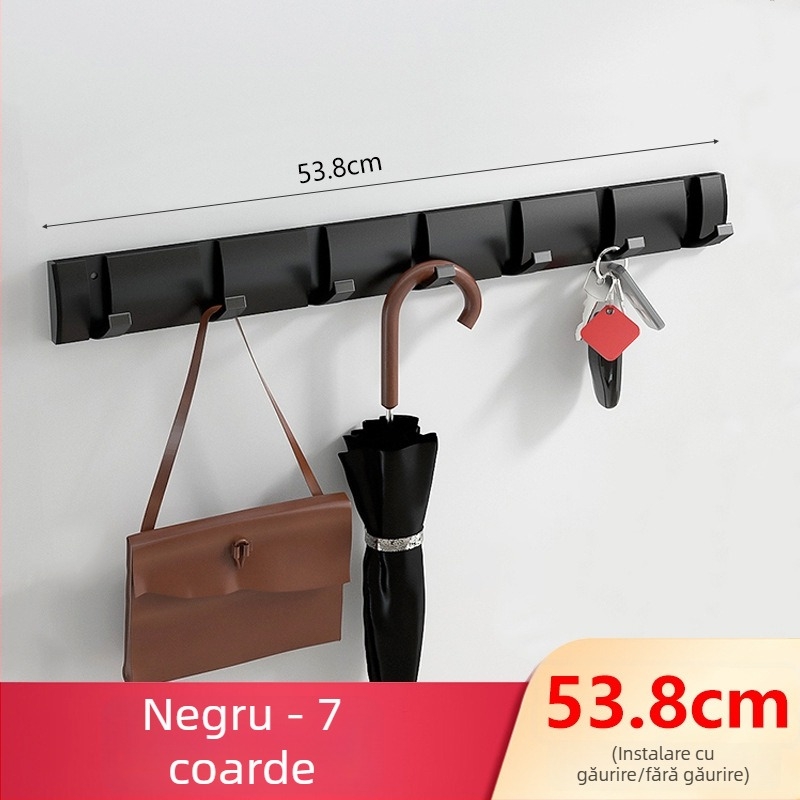 Umeraș ascuns pentru ușă, hol/dressing — montat pe perete, pentru paltoane și pălării, fără găuri — Space Aluminum, 444 g, Nano șlifuire, Light Luxury, Certificare EU CE