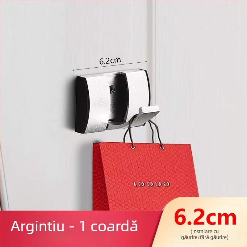 Umeraș ascuns pentru ușă, hol/dressing — montat pe perete, pentru paltoane și pălării, fără găuri — Space Aluminum, 444 g, Nano șlifuire, Light Luxury, Certificare EU CE