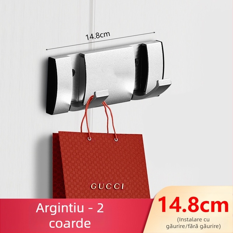 Umeraș ascuns pentru ușă, hol/dressing — montat pe perete, pentru paltoane și pălării, fără găuri — Space Aluminum, 444 g, Nano șlifuire, Light Luxury, Certificare EU CE