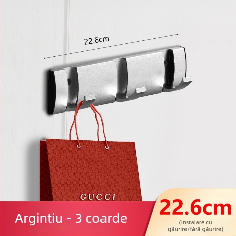 Umeraș ascuns pentru ușă, hol/dressing — montat pe perete, pentru paltoane și pălării, fără găuri — Space Aluminum, 444 g, Nano șlifuire, Light Luxury, Certificare EU CE