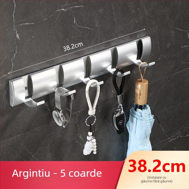 Umeraș ascuns pentru ușă, hol/dressing — montat pe perete, pentru paltoane și pălării, fără găuri — Space Aluminum, 444 g, Nano șlifuire, Light Luxury, Certificare EU CE