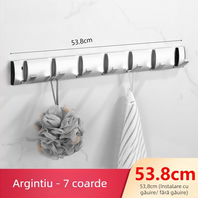 Umeraș ascuns pentru ușă, hol/dressing — montat pe perete, pentru paltoane și pălării, fără găuri — Space Aluminum, 444 g, Nano șlifuire, Light Luxury, Certificare EU CE