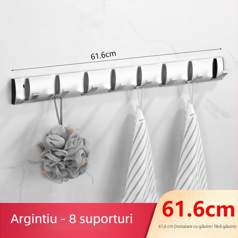 Umeraș ascuns pentru ușă, hol/dressing — montat pe perete, pentru paltoane și pălării, fără găuri — Space Aluminum, 444 g, Nano șlifuire, Light Luxury, Certificare EU CE