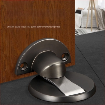Opritor de ușă pe podea, magnetic, din aliaj de zinc, montaj la podea, finisaj electroplacate, model 528, stil modern minimalist