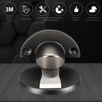 Opritor de ușă pe podea, magnetic, din aliaj de zinc, montaj la podea, finisaj electroplacate, model 528, stil modern minimalist