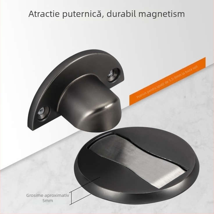Opritor de ușă pe podea, magnetic, din aliaj de zinc, montaj la podea, finisaj electroplacate, model 528, stil modern minimalist