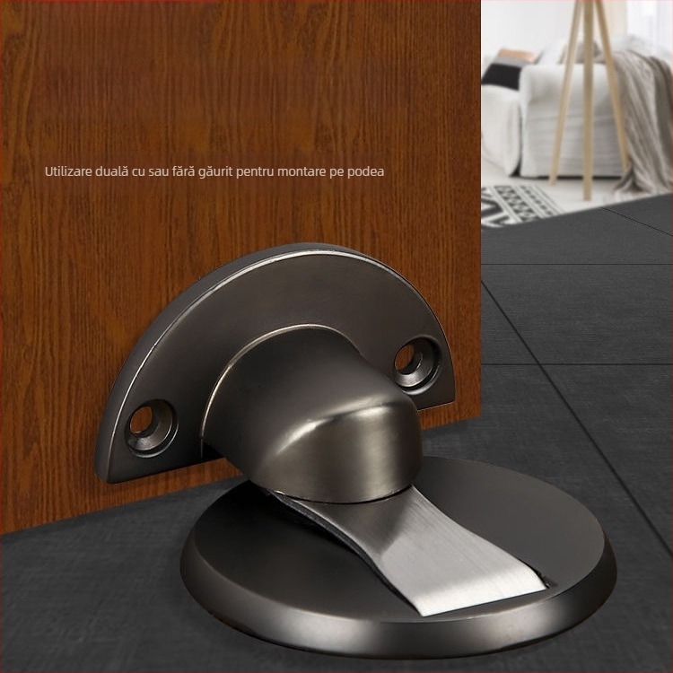 Opritor de ușă pe podea, magnetic, din aliaj de zinc, montaj la podea, finisaj electroplacate, model 528, stil modern minimalist
