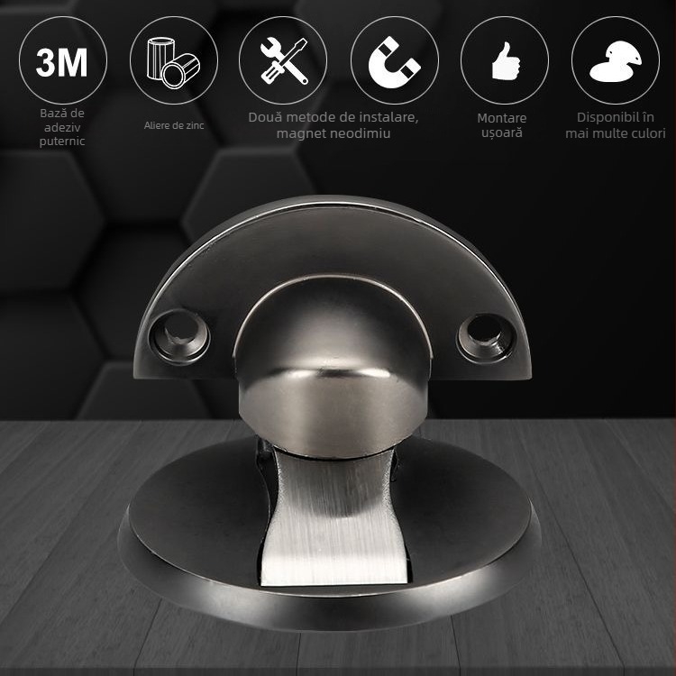 Opritor de ușă pe podea, magnetic, din aliaj de zinc, montaj la podea, finisaj electroplacate, model 528, stil modern minimalist