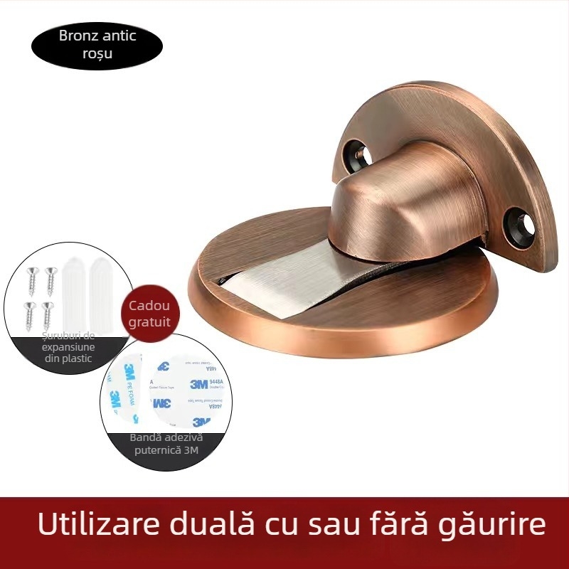 Opritor de ușă pe podea, magnetic, din aliaj de zinc, montaj la podea, finisaj electroplacate, model 528, stil modern minimalist