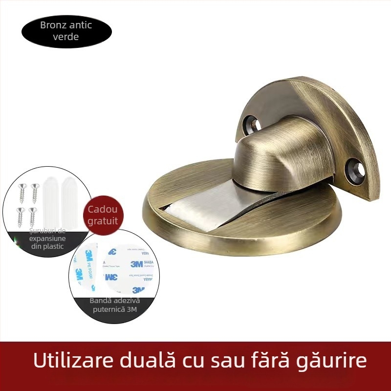 Opritor de ușă pe podea, magnetic, din aliaj de zinc, montaj la podea, finisaj electroplacate, model 528, stil modern minimalist