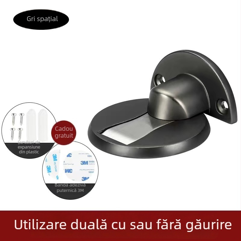 Opritor de ușă pe podea, magnetic, din aliaj de zinc, montaj la podea, finisaj electroplacate, model 528, stil modern minimalist
