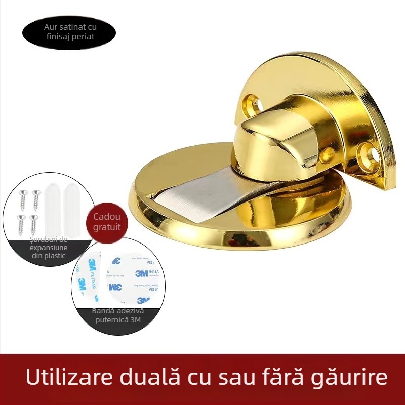 Opritor de ușă pe podea, magnetic, din aliaj de zinc, montaj la podea, finisaj electroplacate, model 528, stil modern minimalist