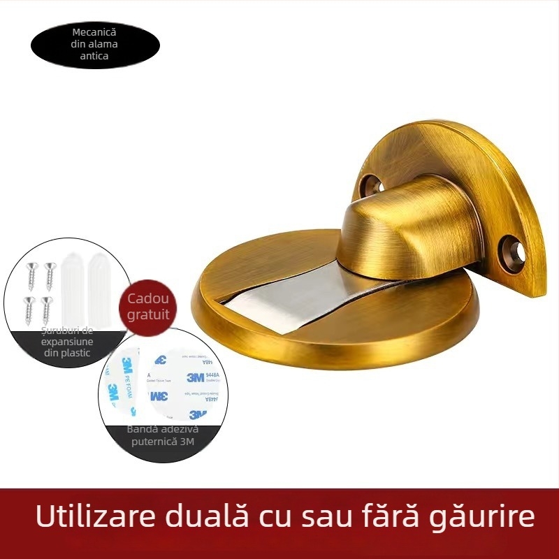 Opritor de ușă pe podea, magnetic, din aliaj de zinc, montaj la podea, finisaj electroplacate, model 528, stil modern minimalist