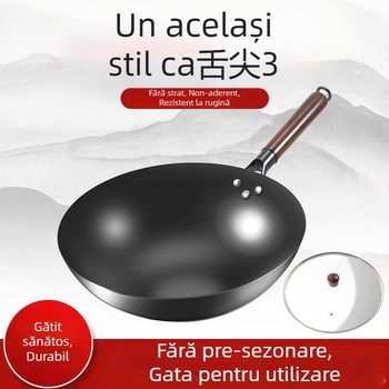 Love mom wok din fier, stil chinezesc, bază rotundă, capac din sticlă