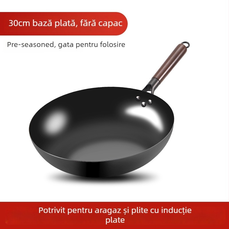 Love mom wok din fier, stil chinezesc, bază rotundă, capac din sticlă