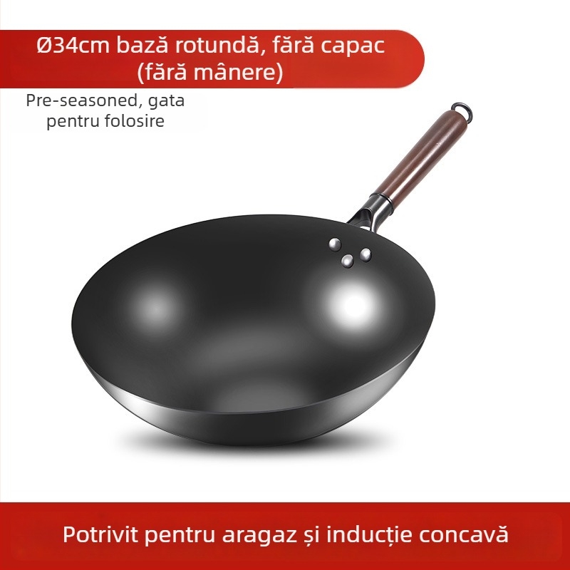 Love mom wok din fier, stil chinezesc, bază rotundă, capac din sticlă