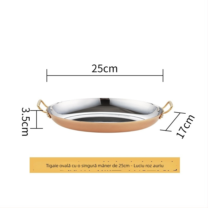 Tigaie din oțel inoxidabil 304, formă de ou, cu două mâneri, fund întărit, model HO-1021