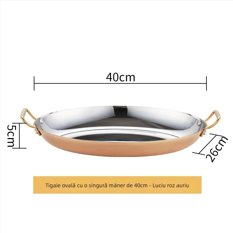 Tigaie din oțel inoxidabil 304, formă de ou, cu două mâneri, fund întărit, model HO-1021