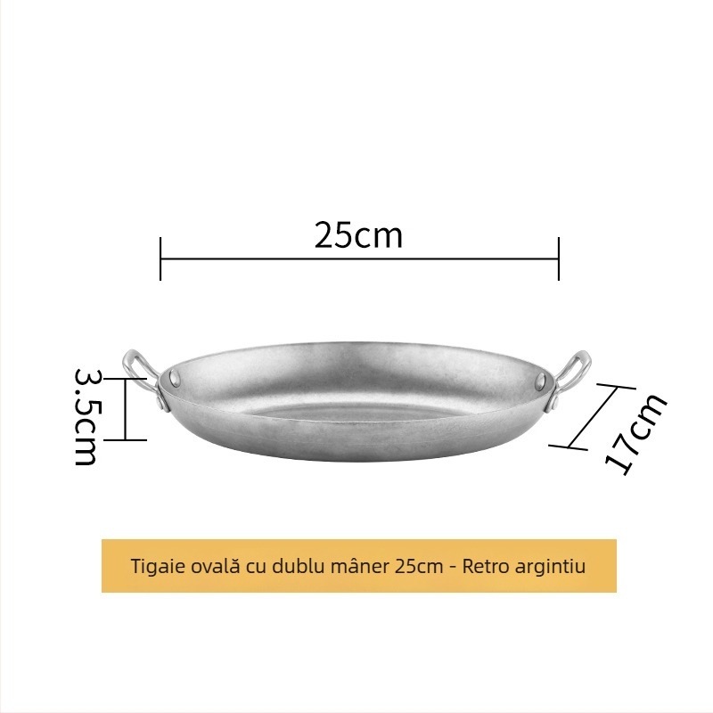Tigaie din oțel inoxidabil 304, formă de ou, cu două mâneri, fund întărit, model HO-1021