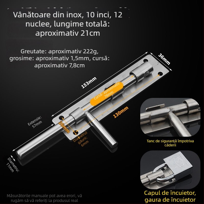 304 oțel inoxidabil – butterfly latch, bolt pentru ușă, montaj pe suprafață, pentru uși din lemn, uși principale și uși din fier sudat