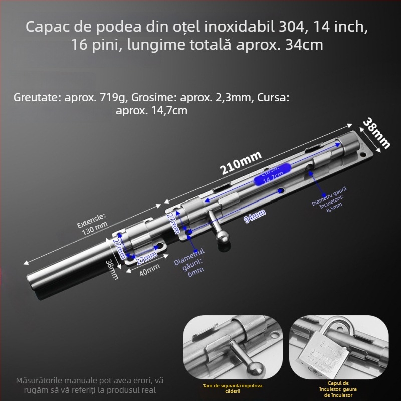304 oțel inoxidabil – butterfly latch, bolt pentru ușă, montaj pe suprafață, pentru uși din lemn, uși principale și uși din fier sudat