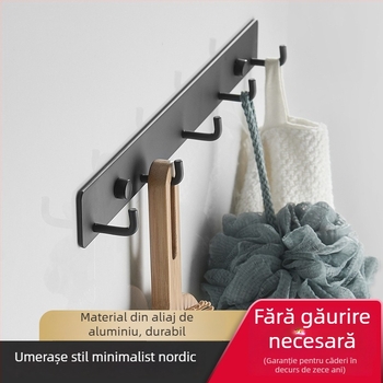 Cuier montat pe perete pentru bucătărie, intrare și baie — aluminiu spațial, 120 g, stil modern minimalist