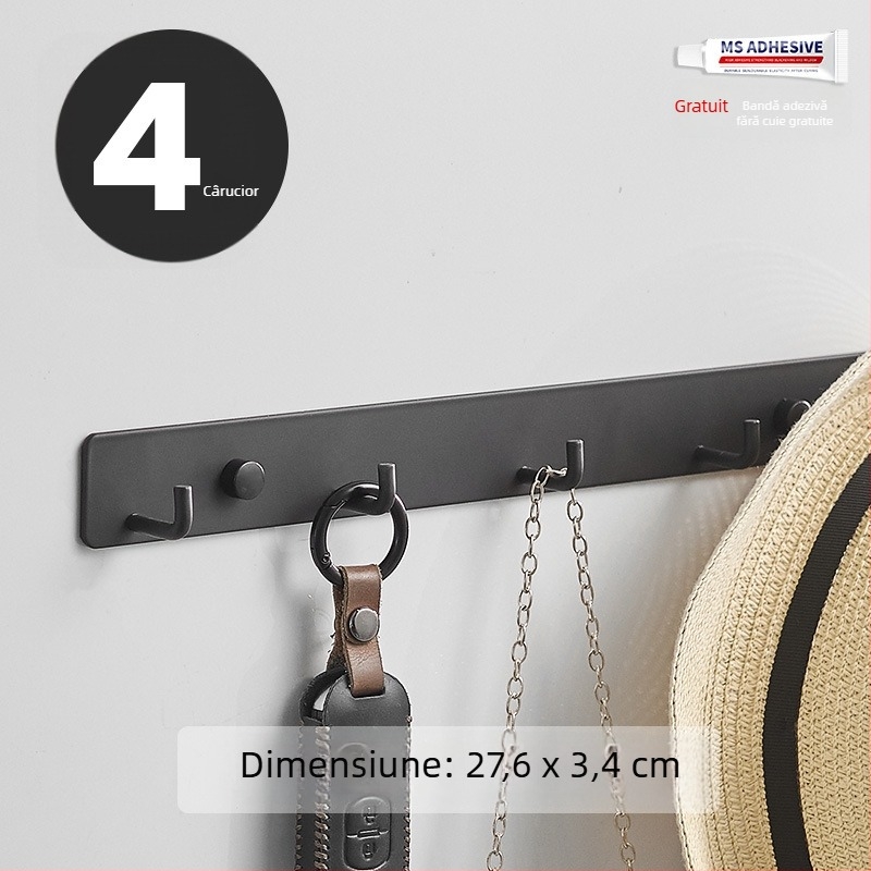 Cuier montat pe perete pentru bucătărie, intrare și baie — aluminiu spațial, 120 g, stil modern minimalist