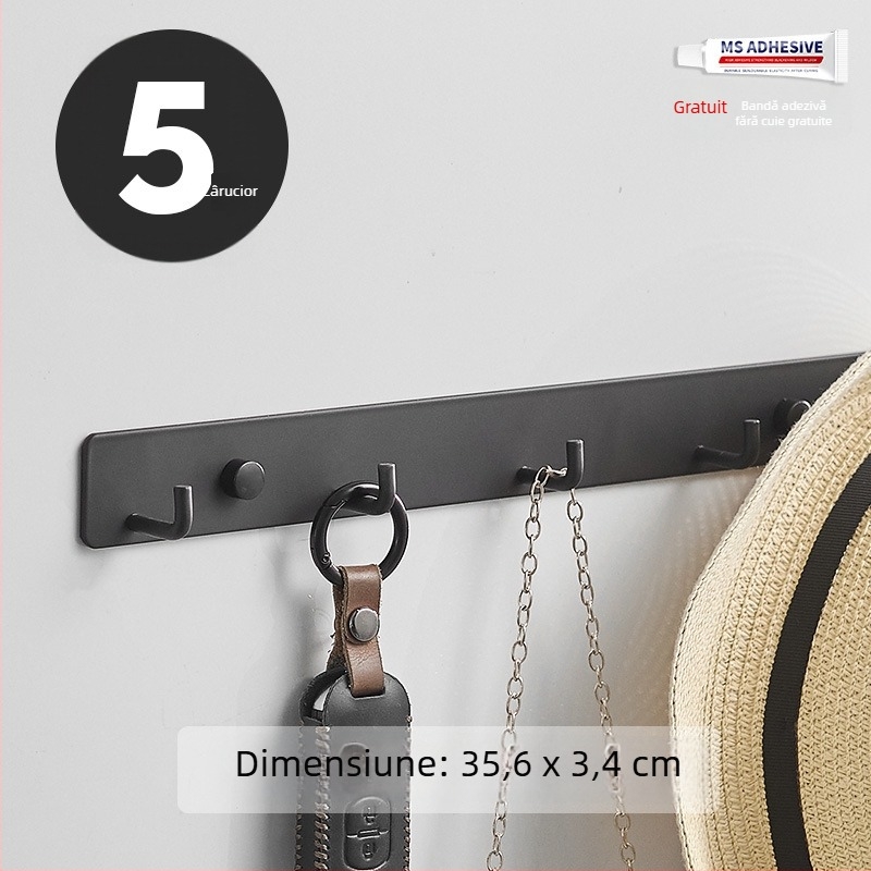 Cuier montat pe perete pentru bucătărie, intrare și baie — aluminiu spațial, 120 g, stil modern minimalist