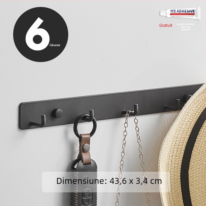 Cuier montat pe perete pentru bucătărie, intrare și baie — aluminiu spațial, 120 g, stil modern minimalist