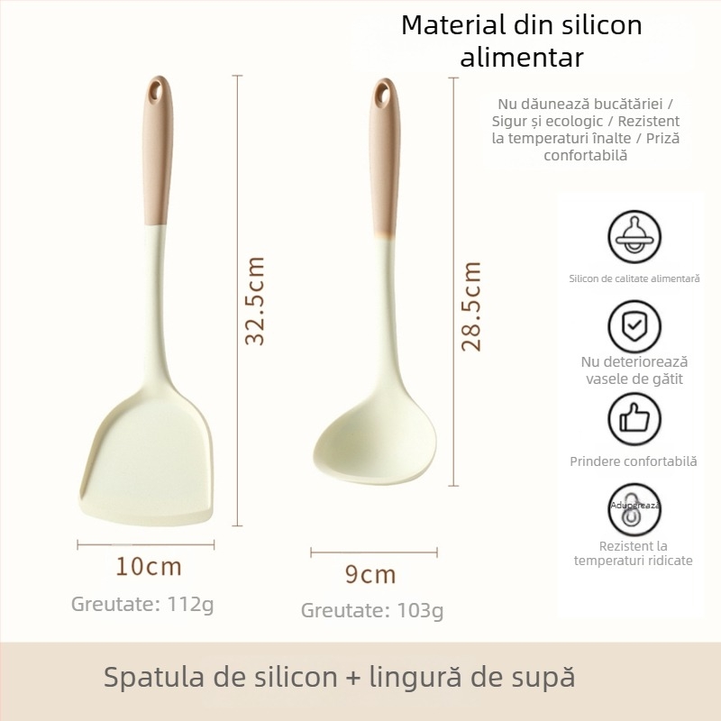 Xukang set spatule din silicon, 4 bucăți, cu clips pentru alimente și lingură de supă, antiaderent, antiderapant, rezistent la temperaturi înalte