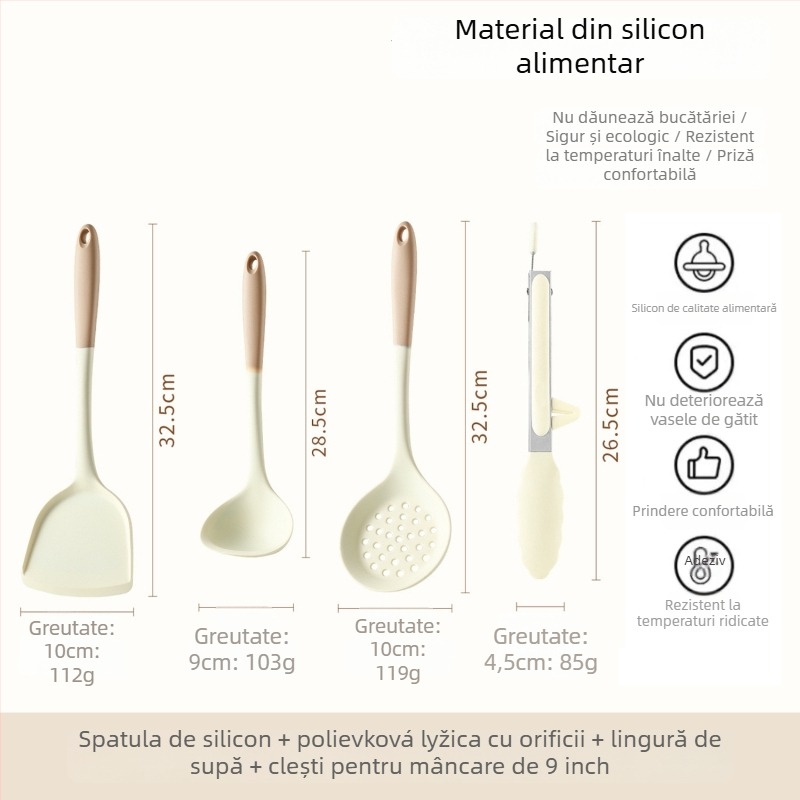 Xukang set spatule din silicon, 4 bucăți, cu clips pentru alimente și lingură de supă, antiaderent, antiderapant, rezistent la temperaturi înalte