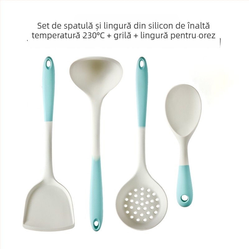 Xukang set spatule din silicon, 4 bucăți, cu clips pentru alimente și lingură de supă, antiaderent, antiderapant, rezistent la temperaturi înalte