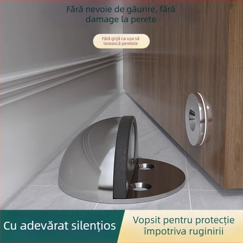 Stop de ușă montat pe podea, din oțel inoxidabil, montaj fără găuri cu bandă adezivă, finisaj electroplacat, stil modern minimalist