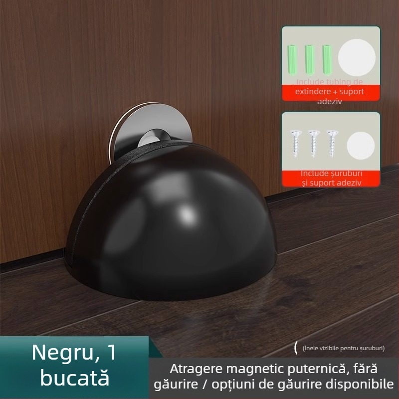 Stop de ușă montat pe podea, din oțel inoxidabil, montaj fără găuri cu bandă adezivă, finisaj electroplacat, stil modern minimalist