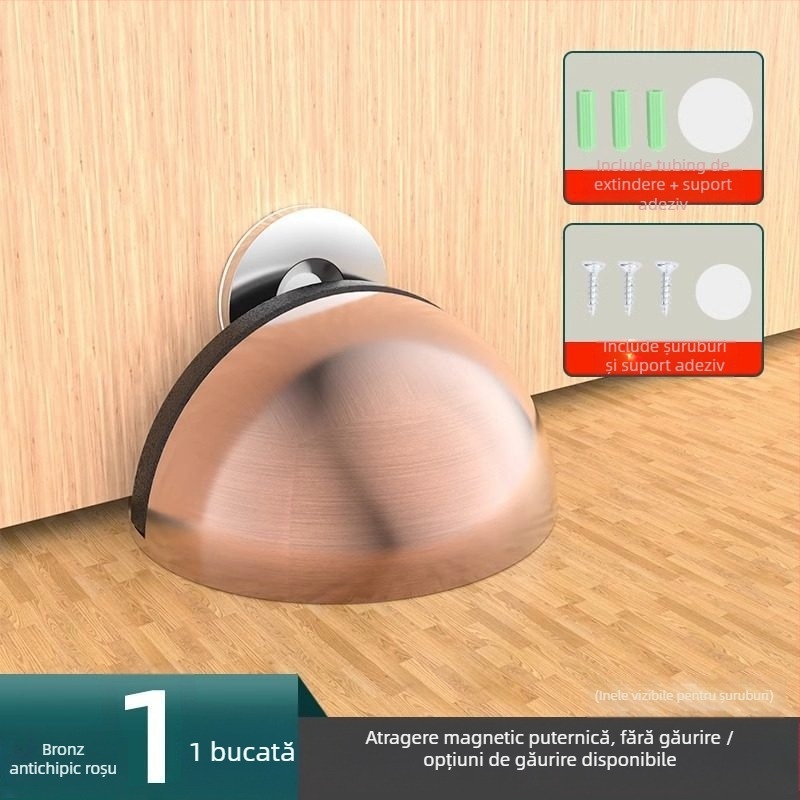 Stop de ușă montat pe podea, din oțel inoxidabil, montaj fără găuri cu bandă adezivă, finisaj electroplacat, stil modern minimalist