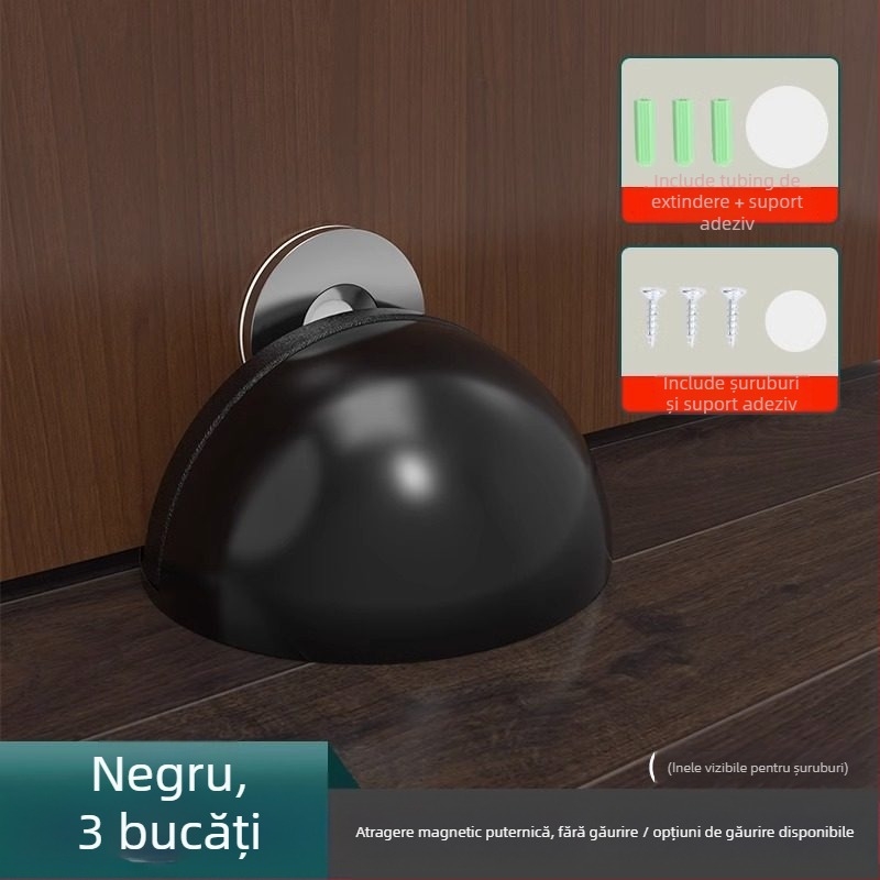 Stop de ușă montat pe podea, din oțel inoxidabil, montaj fără găuri cu bandă adezivă, finisaj electroplacat, stil modern minimalist