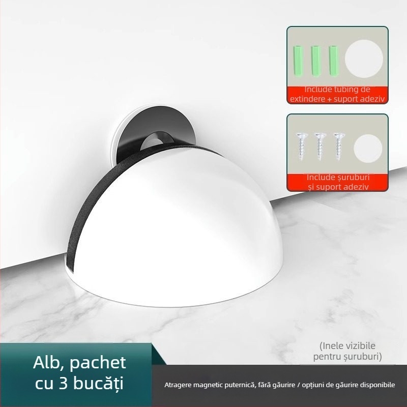 Stop de ușă montat pe podea, din oțel inoxidabil, montaj fără găuri cu bandă adezivă, finisaj electroplacat, stil modern minimalist