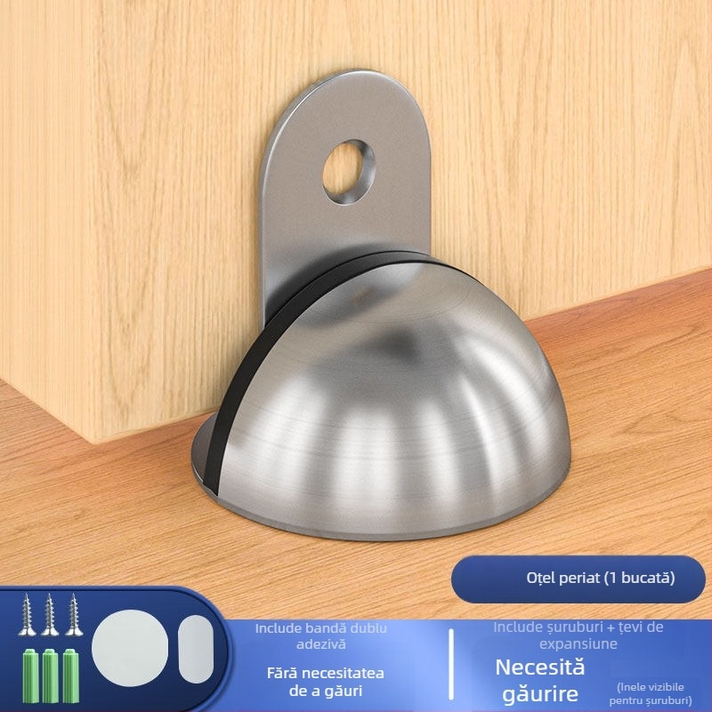 Stop de ușă montat pe podea, din oțel inoxidabil, montaj fără găuri cu bandă adezivă, finisaj electroplacat, stil modern minimalist