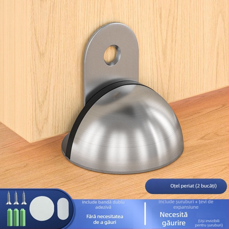 Stop de ușă montat pe podea, din oțel inoxidabil, montaj fără găuri cu bandă adezivă, finisaj electroplacat, stil modern minimalist