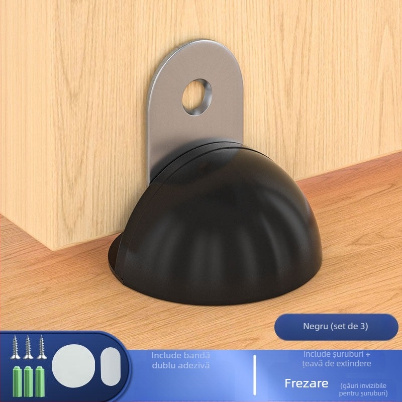 Stop de ușă montat pe podea, din oțel inoxidabil, montaj fără găuri cu bandă adezivă, finisaj electroplacat, stil modern minimalist