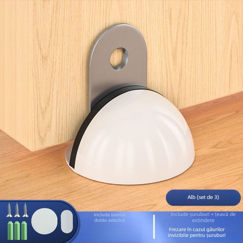 Stop de ușă montat pe podea, din oțel inoxidabil, montaj fără găuri cu bandă adezivă, finisaj electroplacat, stil modern minimalist