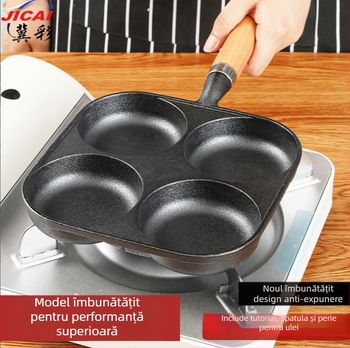 Tigaie din fontă antiaderentă — Model XLF-JP; Funcție: formă pentru burger, pâine, ou prăjit și prăjitură; Greutate: 2,6 kg