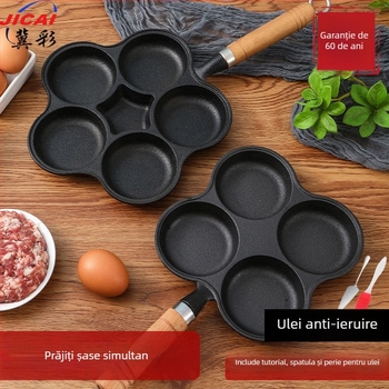 Tigaie din fontă antiaderentă — Model XLF-JP; Funcție: formă pentru burger, pâine, ou prăjit și prăjitură; Greutate: 2,6 kg