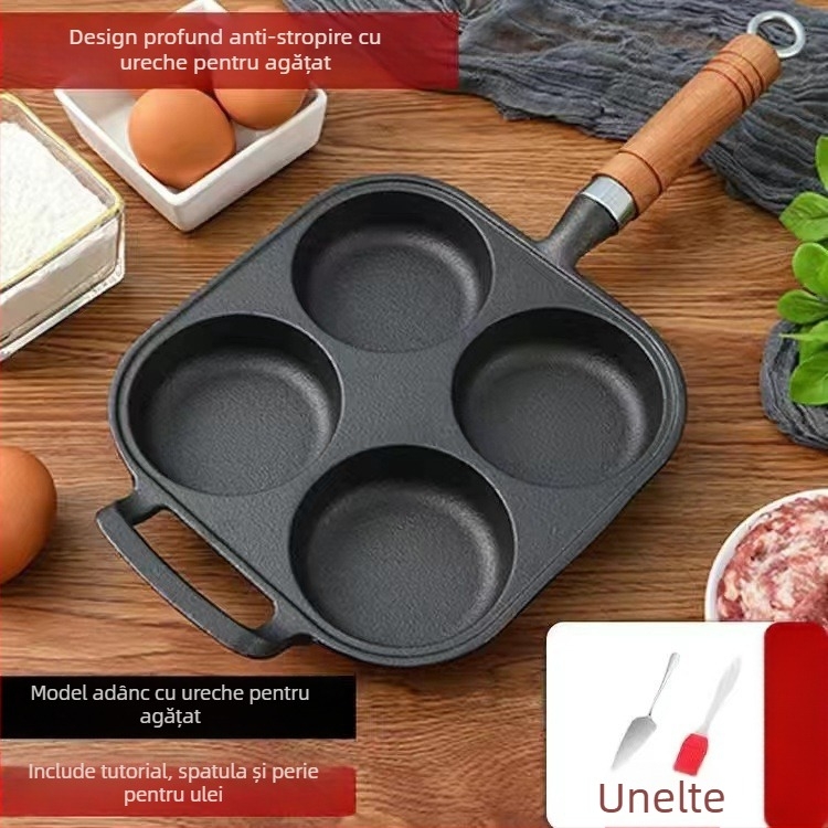 Tigaie din fontă antiaderentă — Model XLF-JP; Funcție: formă pentru burger, pâine, ou prăjit și prăjitură; Greutate: 2,6 kg