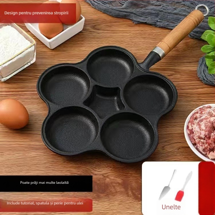 Tigaie din fontă antiaderentă — Model XLF-JP; Funcție: formă pentru burger, pâine, ou prăjit și prăjitură; Greutate: 2,6 kg