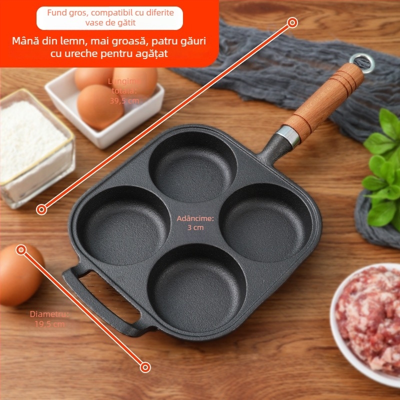 Tigaie din fontă antiaderentă — Model XLF-JP; Funcție: formă pentru burger, pâine, ou prăjit și prăjitură; Greutate: 2,6 kg