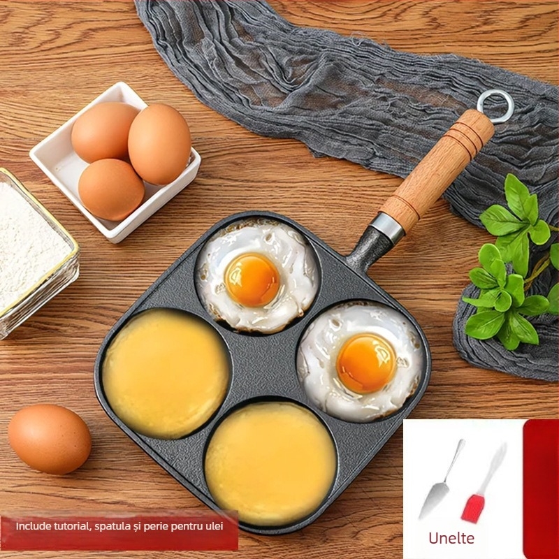 Tigaie din fontă antiaderentă — Model XLF-JP; Funcție: formă pentru burger, pâine, ou prăjit și prăjitură; Greutate: 2,6 kg