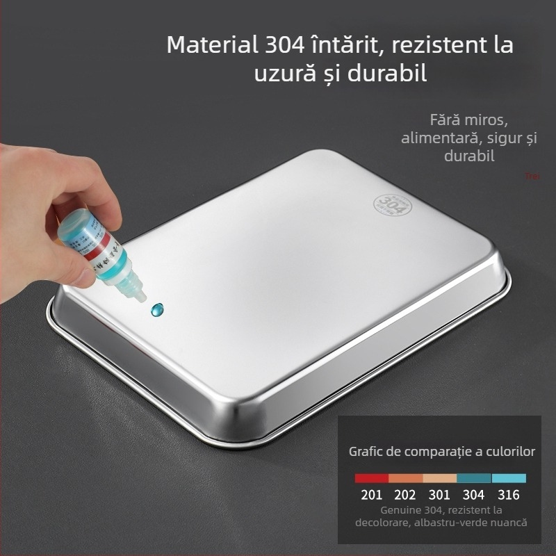 Tava plată din oțel inoxidabil 304, dreptunghiulară, cu plasă filtrantă pentru controlul uleiului și drenaj, stil minimalist modern